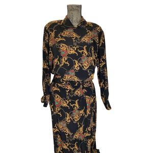 Vintage Jones New York Baroque Skirt Suit Black Gold 90s Blazer S8 Maxi Skirt S4